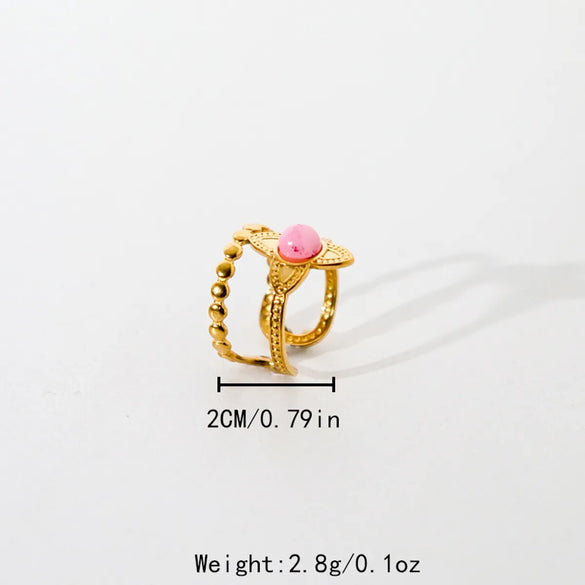Vintage Style Simple Style Heart Shape Flower 304 Stainless Steel 14K Gold Plated Natural Stone Zircon Rings In Bulk