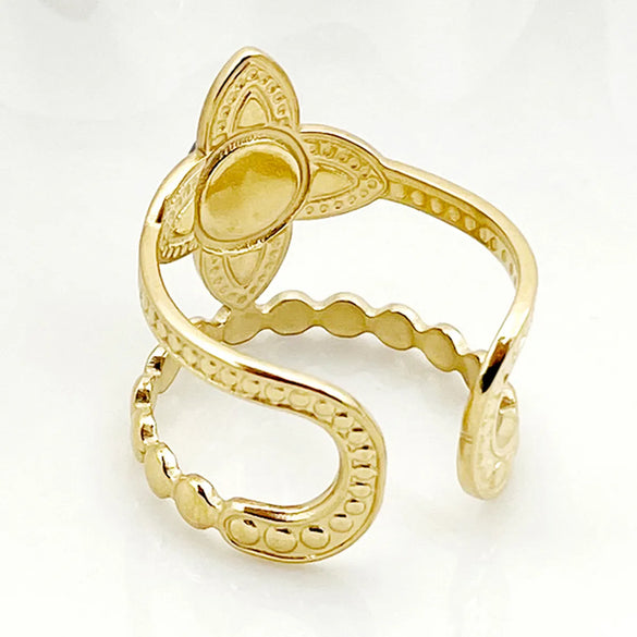 Vintage Style Simple Style Heart Shape Flower 304 Stainless Steel 14K Gold Plated Natural Stone Zircon Rings In Bulk