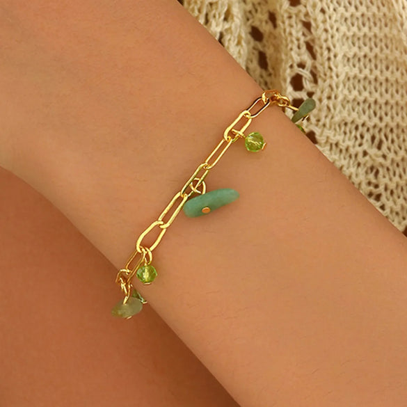 Vintage Style Simple Style Irregular 201 Stainless Steel Stone 18K Gold Plated Bracelets In Bulk