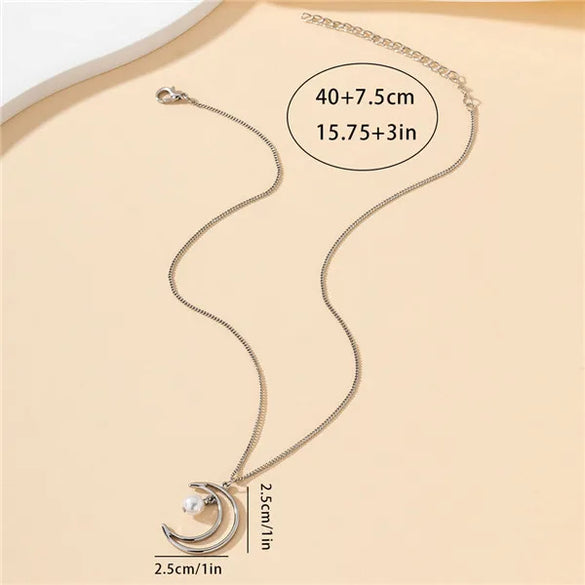 Vintage Style Simple Style Moon Pearl Arylic Alloy Wholesale Pendant Necklace