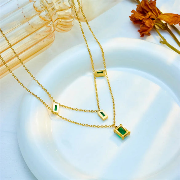 Vintage Style Square Titanium Steel Plating 18k Gold Plated Necklace