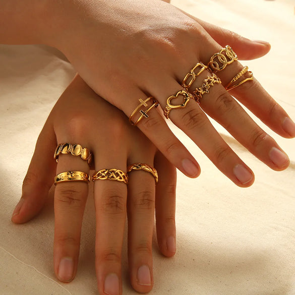 304 Stainless Steel Vintage Style Polishing Plating Star Heart Shape Twist Open Rings