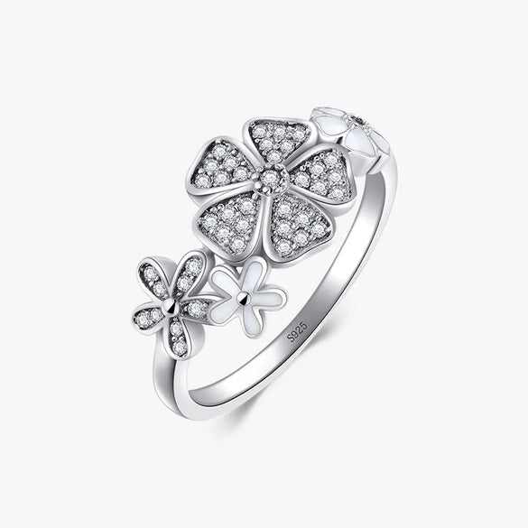Vintage Style Sweet Flower Sterling Silver Plating Inlay Zircon Thai Silver Rings