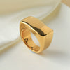 Vintage Style Thick Stainless Steel Ring With Wavy Quadrilateral Geometric Design Goldplated Women's Jewelry