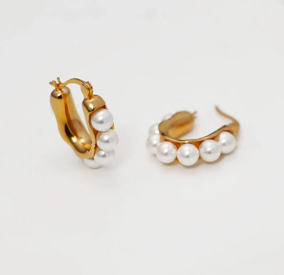 Vintage Style U Shape Titanium Steel Plating Artificial Pearls Earrings 1 Pair