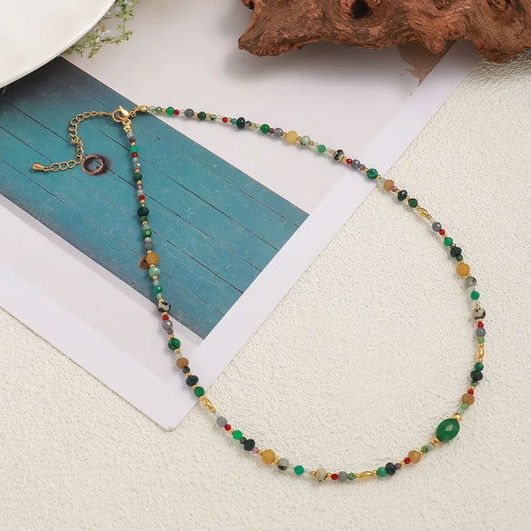 Vintage Style Vacation Bohemian Irregular Round 18K Gold Plated Natural Stone Titanium Steel Wholesale Pendant Necklace