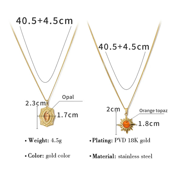 Wholesale Jewelry Vintage Style Vacation French Style Geometric 304 Stainless Steel Natural Stone 18K Gold Plated Plating Inlay Pendant Necklace