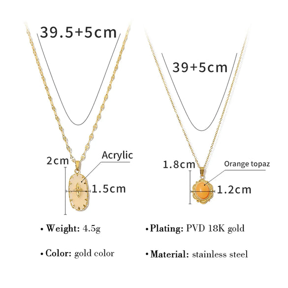 Wholesale Jewelry Vintage Style Vacation French Style Geometric 304 Stainless Steel Natural Stone 18K Gold Plated Plating Inlay Pendant Necklace