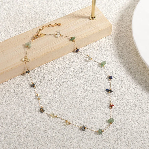 Vintage Style Vacation Romantic Irregular Round 18K Gold Plated Natural Stone Titanium Steel Wholesale Pendant Necklace