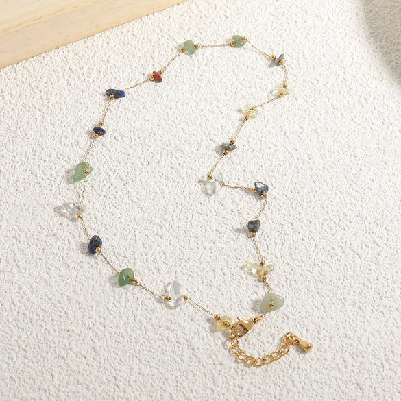 Vintage Style Vacation Romantic Irregular Round 18K Gold Plated Natural Stone Titanium Steel Wholesale Pendant Necklace