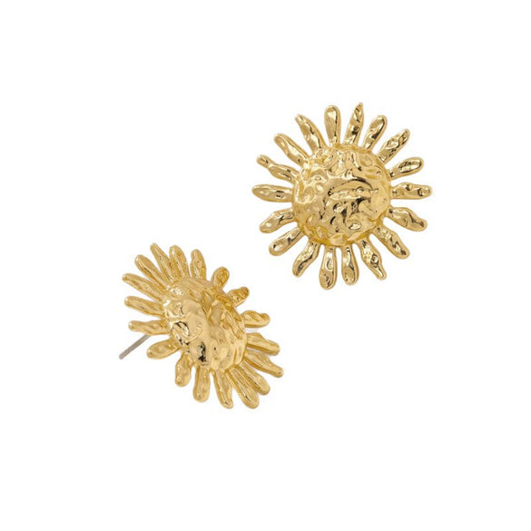 Vintage Sunflower Earrings For Women Electroplated Iron Alloy With Hammered Texture And Exaggerated Geometric Floral Design