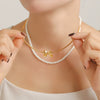 Vintage Sweet Princess Bow Necklace And Earrings Set With Shell Beads Clackbone Chain Titanium Steel Gold Plated Electroplating