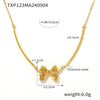 Vintage Sweet Princess Bow Necklace And Earrings Set With Shell Beads Clackbone Chain Titanium Steel Gold Plated Electroplating