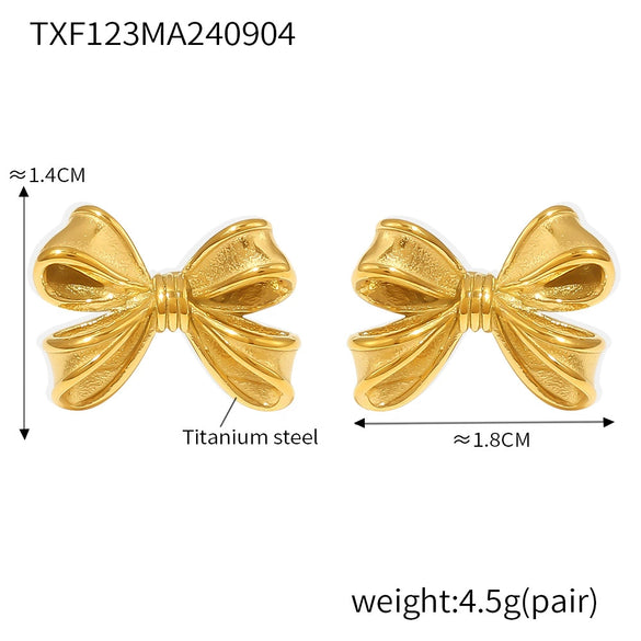 Vintage Sweet Princess Bow Necklace And Earrings Set With Shell Beads Clackbone Chain Titanium Steel Gold Plated Electroplating