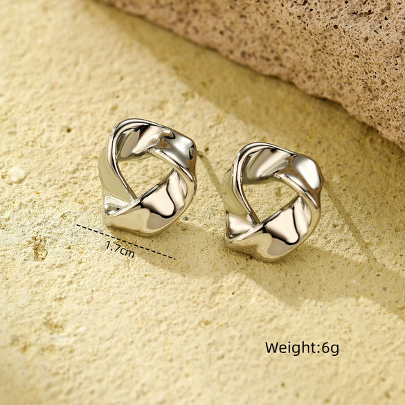 Vintage Triangle Knot Twisted Mini Women's Stainless Steel Electroplated Earrings