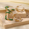 Vintage Twisted Stainless Steel Natural Stone And Pearl Geometric Earrings For Women