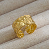 Vintage Unisex Punk Style French Stainless Steel Ring 18K Gold Plated With Microinlaid Oval Lava And U Shape Geometric Pattern