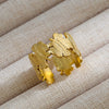 Vintage Unisex Punk Style French Stainless Steel Ring 18K Gold Plated With Microinlaid Oval Lava And U Shape Geometric Pattern