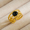 Vintage Unisex Punk Style French Stainless Steel Ring 18K Gold Plated With Microinlaid Oval Lava And U Shape Geometric Pattern