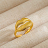 Vintage Unisex Punk Style French Stainless Steel Ring 18K Gold Plated With Microinlaid Oval Lava And U Shape Geometric Pattern
