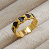 Vintage Unisex Punk Style French Stainless Steel Ring 18K Gold Plated With Microinlaid Oval Lava And U Shape Geometric Pattern