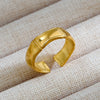 Vintage Unisex Punk Style French Stainless Steel Ring 18K Gold Plated With Microinlaid Oval Lava And U Shape Geometric Pattern