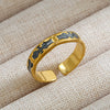 Vintage Unisex Punk Style French Stainless Steel Ring 18K Gold Plated With Microinlaid Oval Lava And U Shape Geometric Pattern