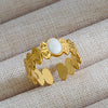 Vintage Unisex Punk Style French Stainless Steel Ring 18K Gold Plated With Microinlaid Oval Lava And U Shape Geometric Pattern