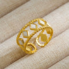 Vintage Unisex Punk Style French Stainless Steel Ring 18K Gold Plated With Microinlaid Oval Lava And U Shape Geometric Pattern