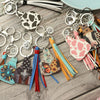Vintage Western Cowboy Style Wood Cattle Scalp Tassel Sunflower Cow Brand Keychain Pendant