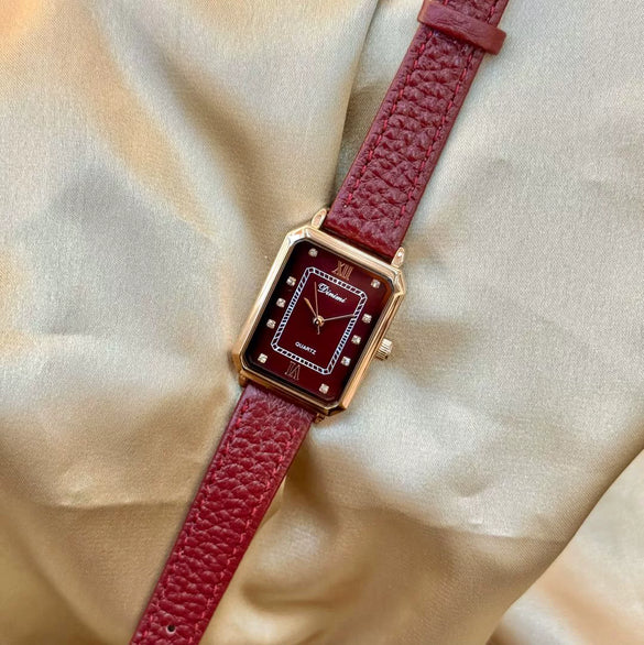 Vintage Women's Alloy And Belt Watch With Square Dial