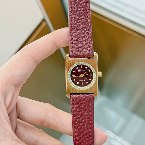 Vintage Women's Alloy And Belt Watch With Square Dial
