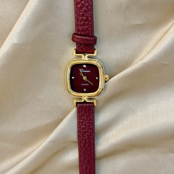 Vintage Women's Alloy And Belt Watch With Square Dial