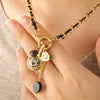 Vintage Women's Black Spiked Crystal And Copper Beaded Woven Necklace With Geometric Pattern Handmade