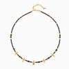 Vintage Women's Black Spiked Crystal And Copper Beaded Woven Necklace With Geometric Pattern Handmade