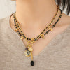 Vintage Women's Black Spiked Crystal And Copper Beaded Woven Necklace With Geometric Pattern Handmade