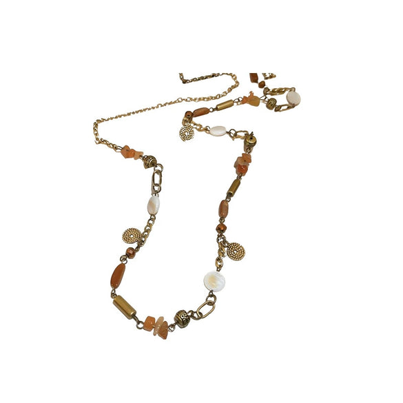 Vintage Women's Coin Tassel Beaded Necklace With Artificial Crystal And Geometric Pattern Long Woolen Chain Set With Crystal