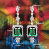 Vintage Women's Copper Earrings With Emerald Pendant And Flower Pattern And Square Shape