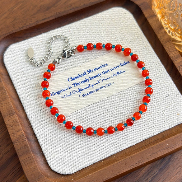 Vintage Women's Mixed Materials Crystal Beaded Necklace With Geometric Pattern And Polish Design