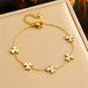 Vintage Women's Stainless Steel Jewelry Set With Shellfish And Threepetal Flower Design Electroplated Accessories Chain Necklace Earrings Bracelet