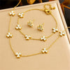 Vintage Women's Stainless Steel Jewelry Set With Shellfish And Threepetal Flower Design Electroplated Accessories Chain Necklace Earrings Bracelet