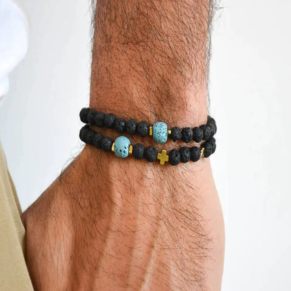 Volcanic Stone Geometric Style Handmade Elastic Cross Bracelet Unisex