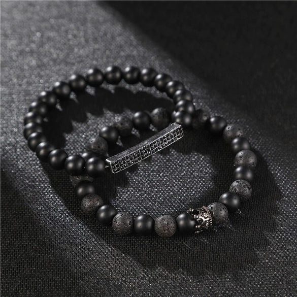 Volcanic Stone Geometric Style Handmade Elastic Cross Bracelet Unisex