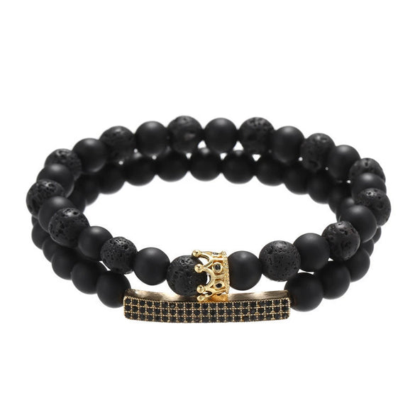 Volcanic Stone Geometric Style Handmade Elastic Cross Bracelet Unisex