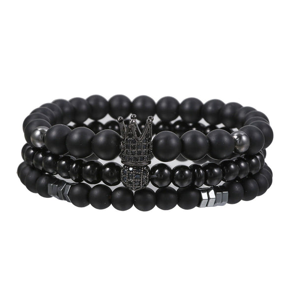 Volcanic Stone Geometric Style Handmade Elastic Cross Bracelet Unisex