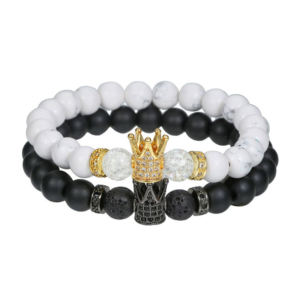 Volcanic Stone Geometric Style Handmade Elastic Cross Bracelet Unisex