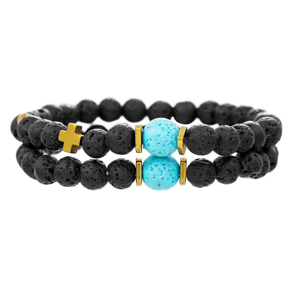 Volcanic Stone Geometric Style Handmade Elastic Cross Bracelet Unisex