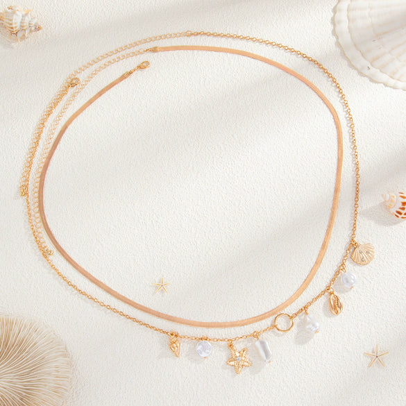 Waist Chain Body Chain Metal Imitation Pearl Starfish Scallop Shell Conch Fashion Snake Bone Chain For Female