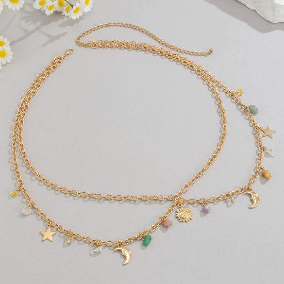 Waist Chain Iron Chain Gravel Alloy Star And Moon Pendant Fashion For Women