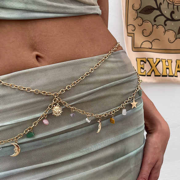 Waist Chain Iron Chain Gravel Alloy Star And Moon Pendant Fashion For Women